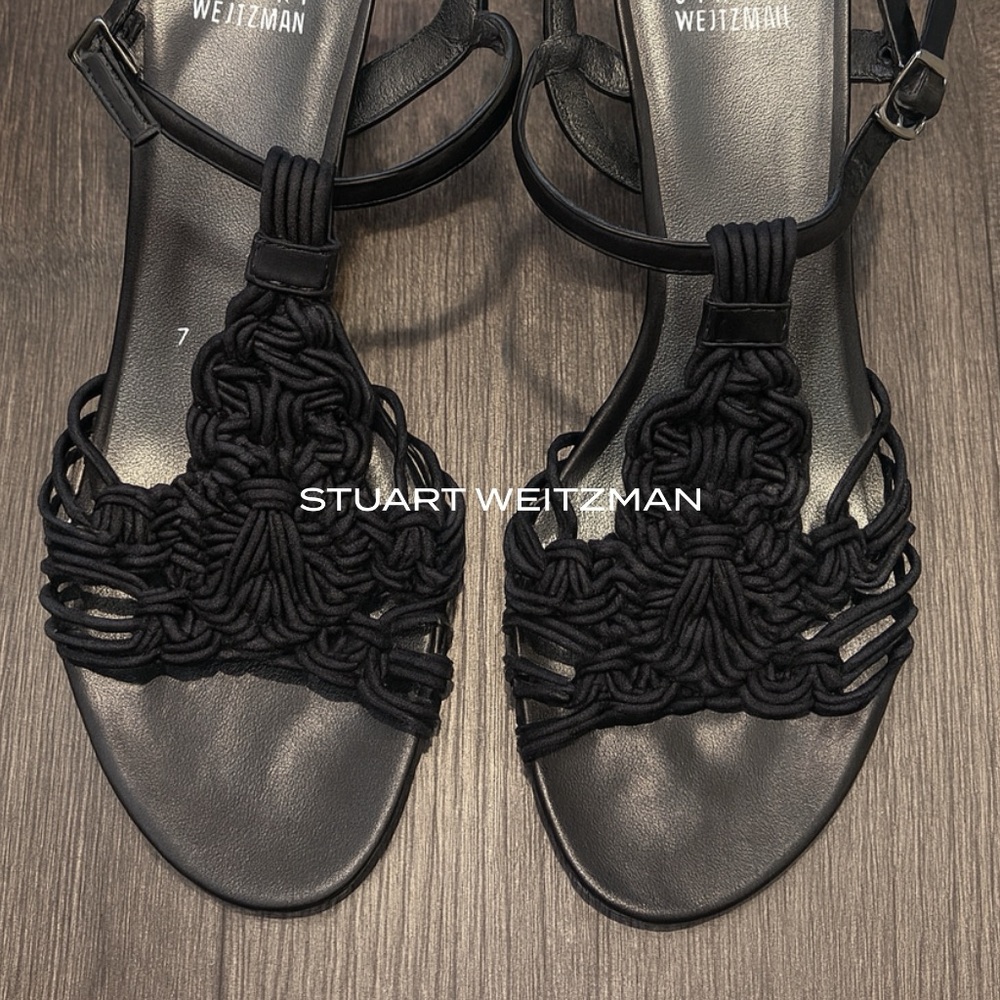 Stuart Weitzman Black kitten heel open toe sandals